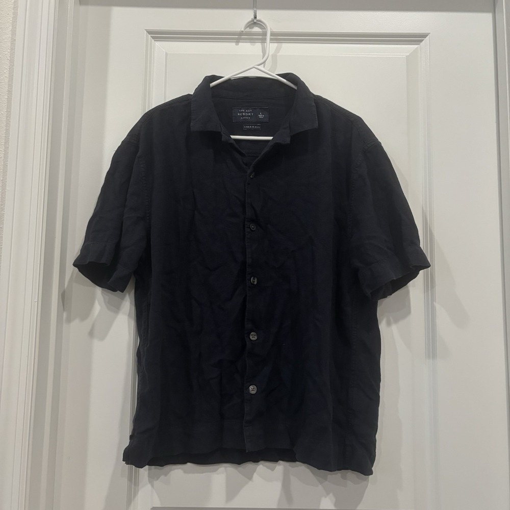 The A&F Resort Shirt Mens Large Navy Linen Blend Short Sleeve Button Up Relax